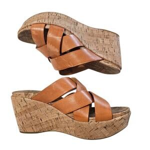 KORK-EASE Aria Wedge Sandal in Orange Leather Size 8